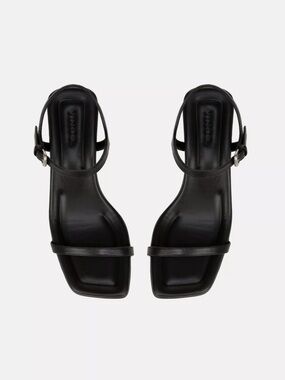 Vince Black Soft Leather Square Toe Cross Strappy Quiet Luxury Minimalist Heels